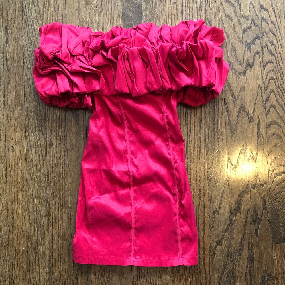 Nasty Gal Red Ruffle Ruched Taffeta Stretch Mini Dress - Picture 2 of 7